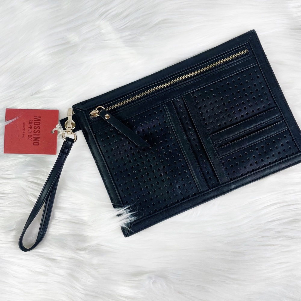 Mossimo Black Faux Leather Mesh Wristlet Vegan Clutch Purse Handbag Goth Moto
